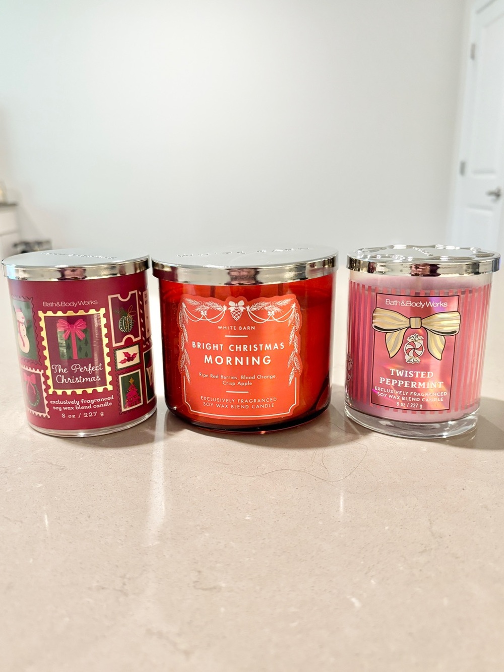 Bath and Body Works Candle Bundle Perfect Christmas Bright Christmas Peppermint